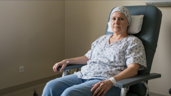 Chemotherapy patient sitting in chair